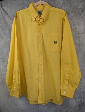 ​Cinch Men's Western Long Sleeve Button Down Shirt Yellow Large Classic Fit